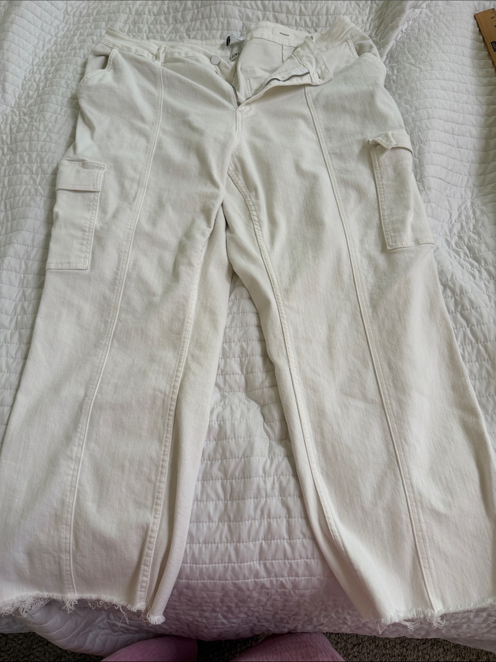 Judy Blue White Cargo Pants with Wide Leg and Utility Pockets